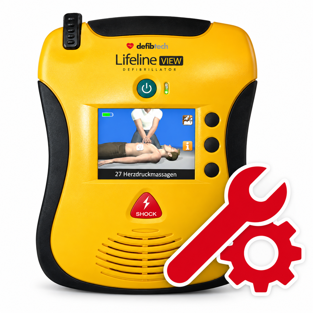 Defibrillator mit Wartungssymbol
